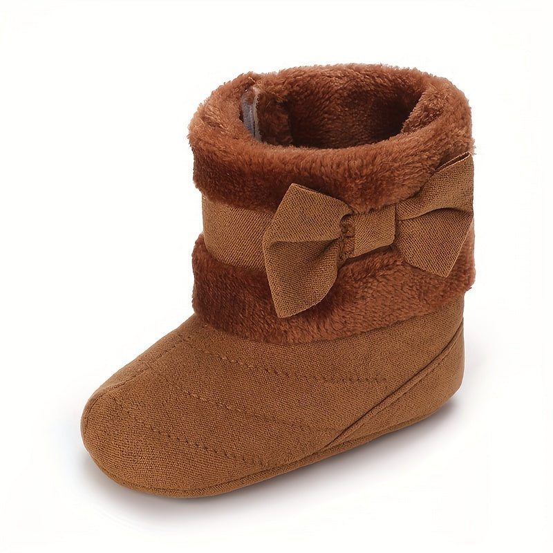 Chaussures pour bébé de 0 à 1 an Filles Hiver Polaire Confortable Bottes de neige Mignon Nœud Chaussures Bébé Semelle so