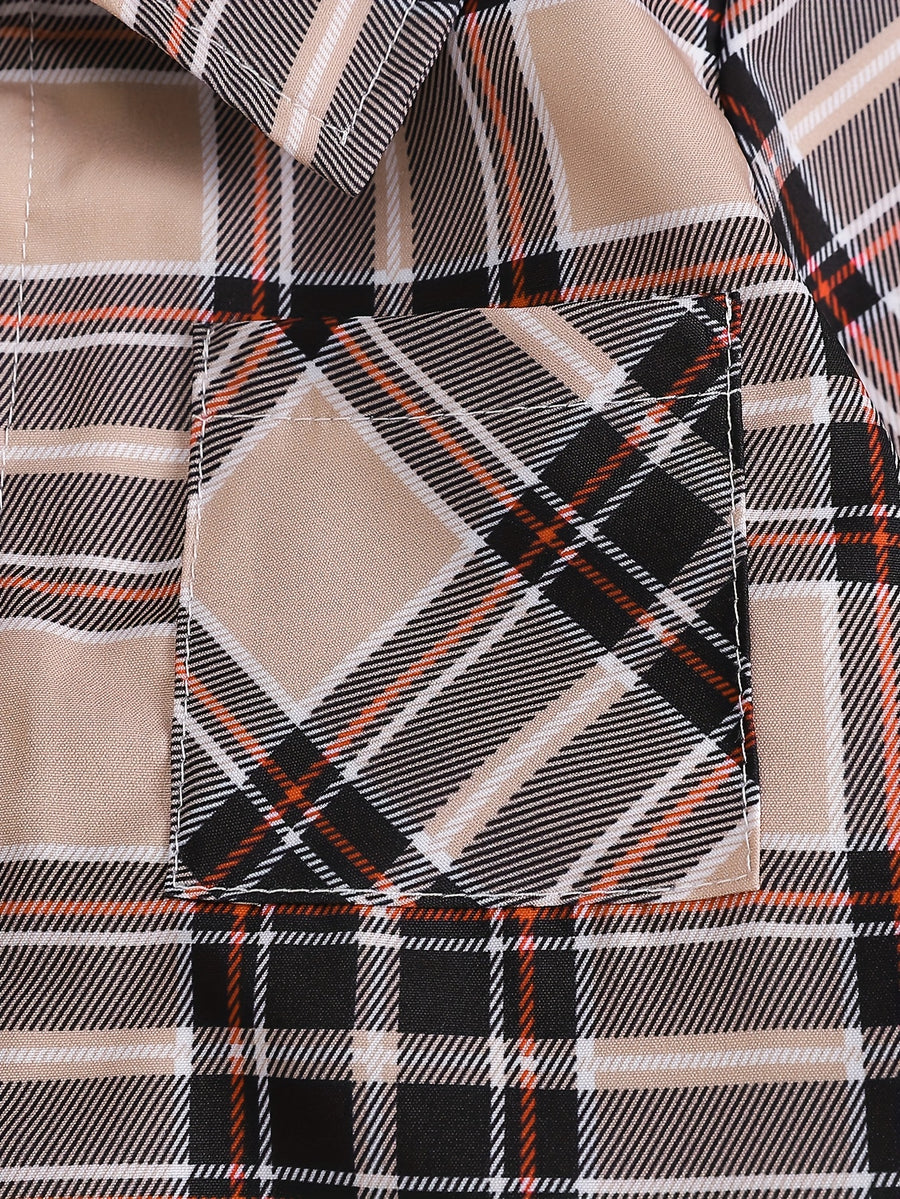 Ensemble chemise à carreaux et rayures abricot et pantalon cargo pour — Monptitlou