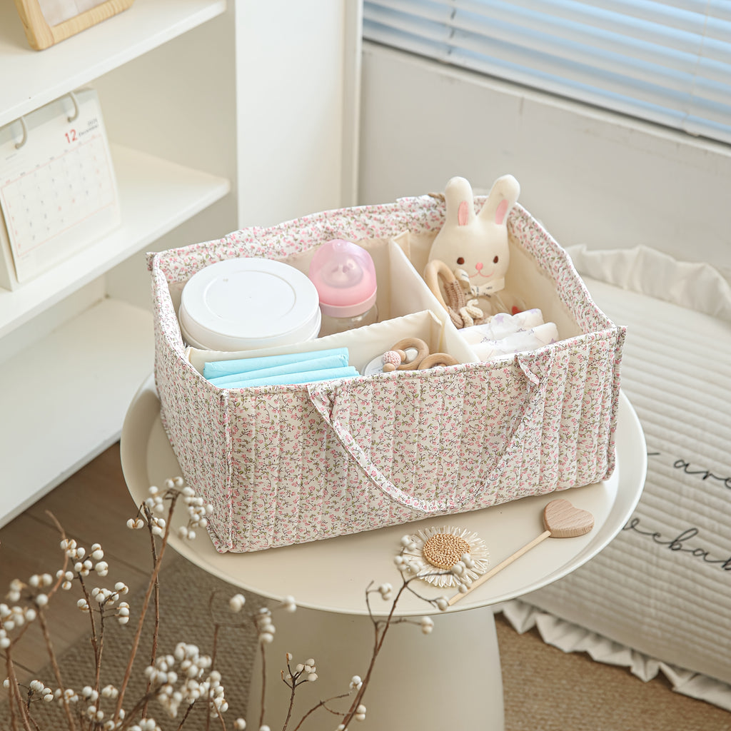 Panier de rangement matelassé floral rose — Monptitlou