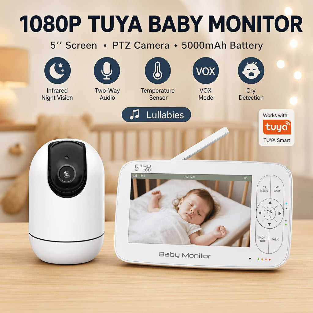 Babyphone 1080P TUYA avec caméra PTZ, batterie rechargeable 5000Mah — Monptitlou
