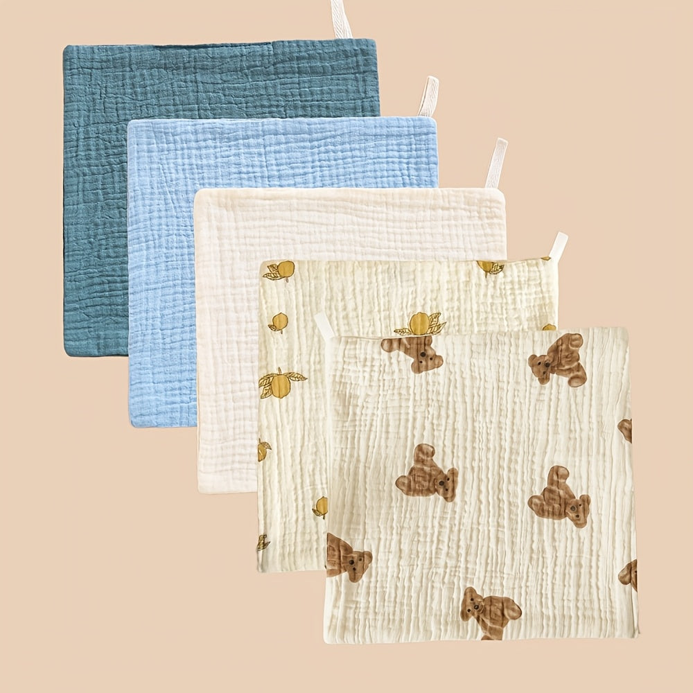 Lot de 5 lavettes bébé en coton doux à motifs — Monptitlou