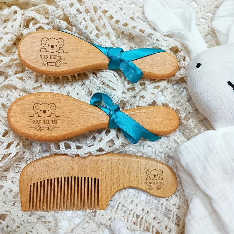 1 Set de brosse à cheveux et peigne en bois de hêtre personnalisé avec — Monptitlou