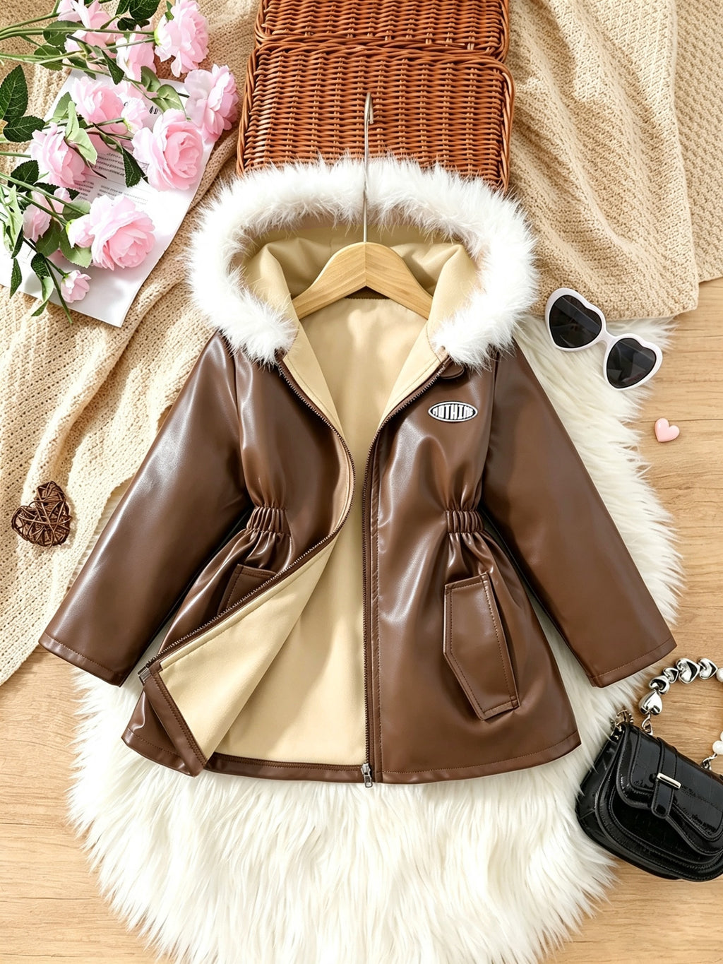 Veste à capuche pour fille avec petite décoration d'étiquette Zhangzi + — Monptitlou