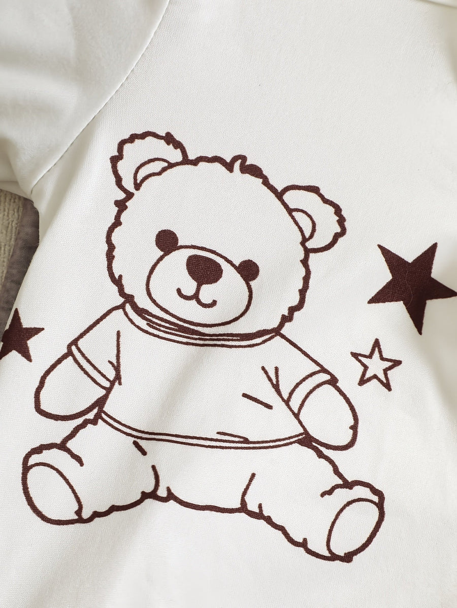 Body pour nouveau-né : rayé marron-gris + imprimé intégral petit ours + — Monptitlou