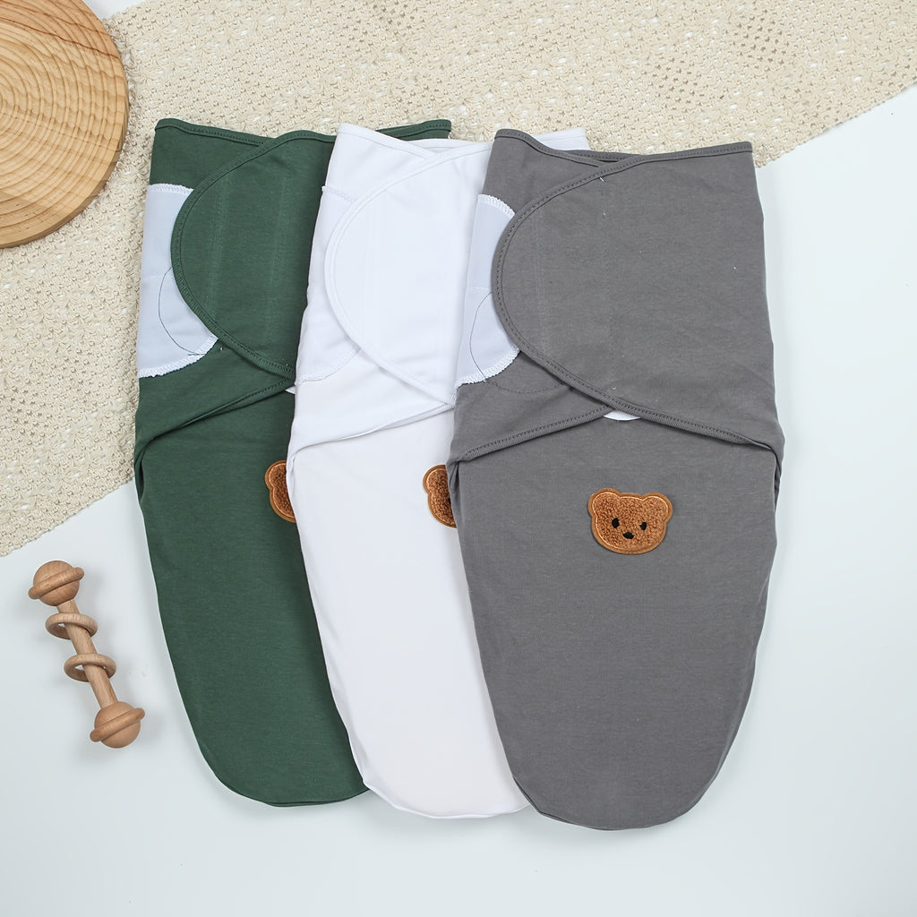 Ensemble d'emmaillotage pur pour bébé 3 pièces, motif appliqué d'ours — Monptitlou