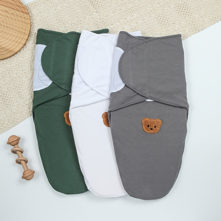 Ensemble d'emmaillotage pur pour bébé 3 pièces, motif appliqué d'ours — Monptitlou