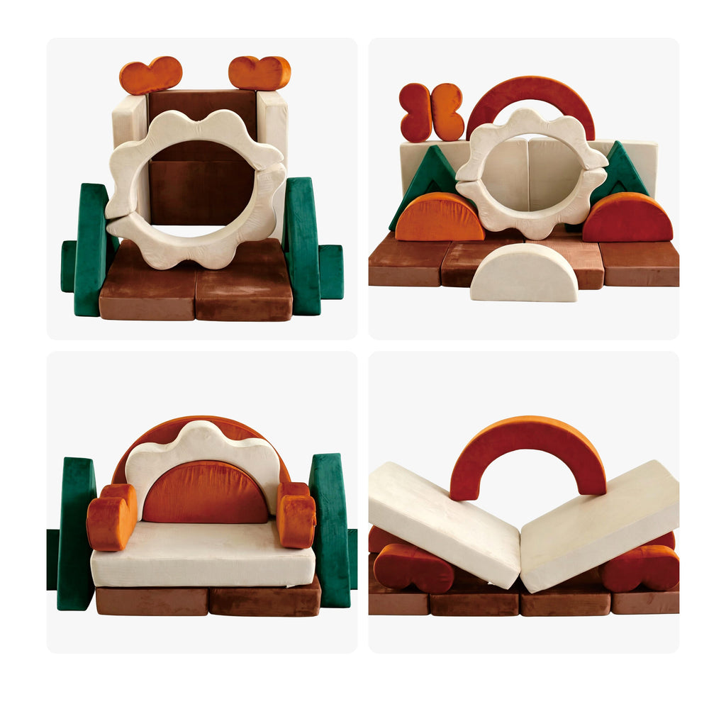 Canapé de jeu pour enfants 18 pièces velours multicolore — Monptitlou