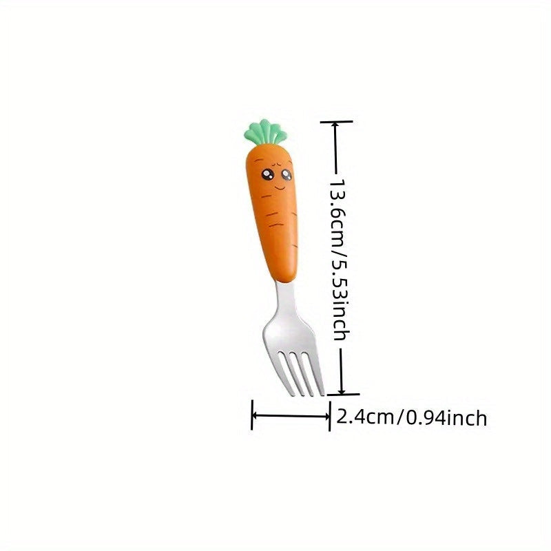 Lot de 1 set de couverts pour enfants motif carotte cartoon, fourchette et cuillère avec manche, couverts portables pour