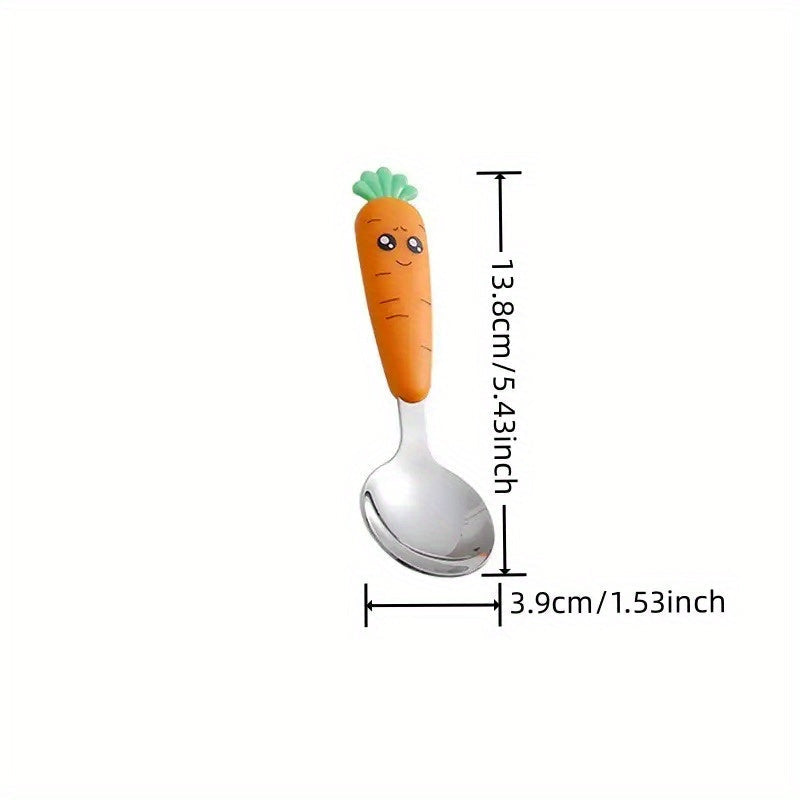 Lot de 1 set de couverts pour enfants motif carotte cartoon, fourchette et cuillère avec manche, couverts portables pour