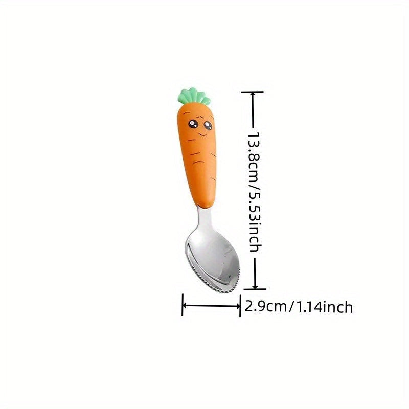 Lot de 1 set de couverts pour enfants motif carotte cartoon, fourchette et cuillère avec manche, couverts portables pour