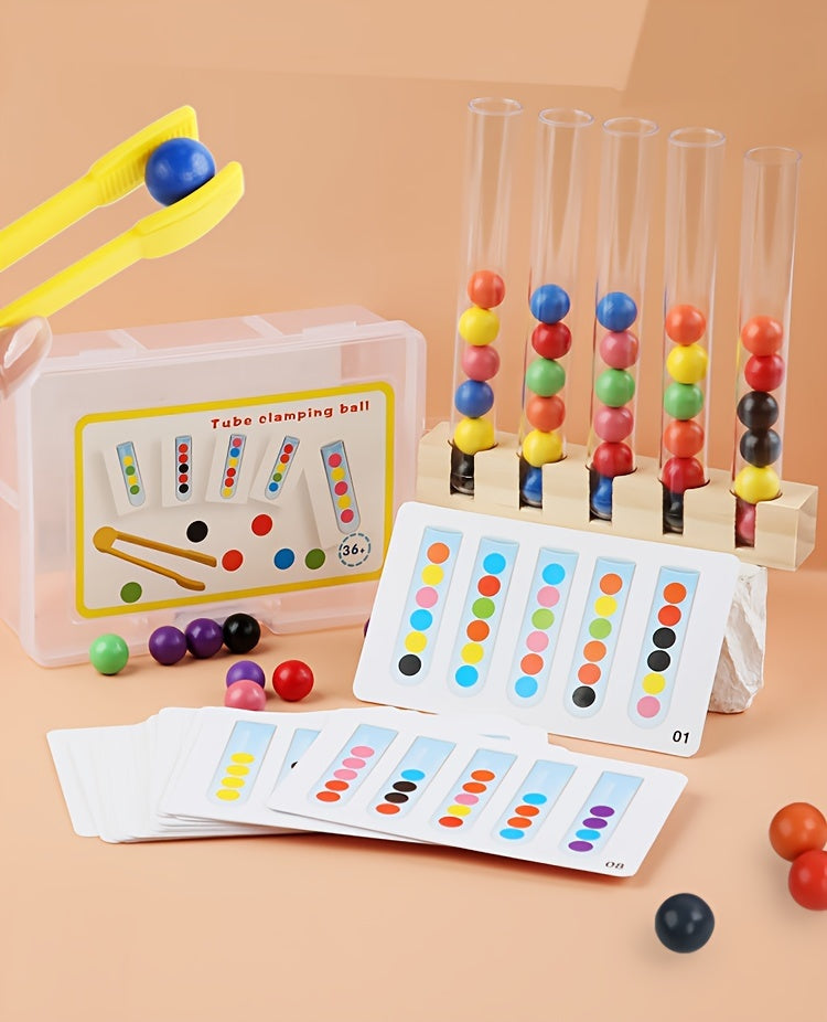Jeu Éducatif en Bois à 5 Tubes Transparents pour le Tri de Perles — Monptitlou Image