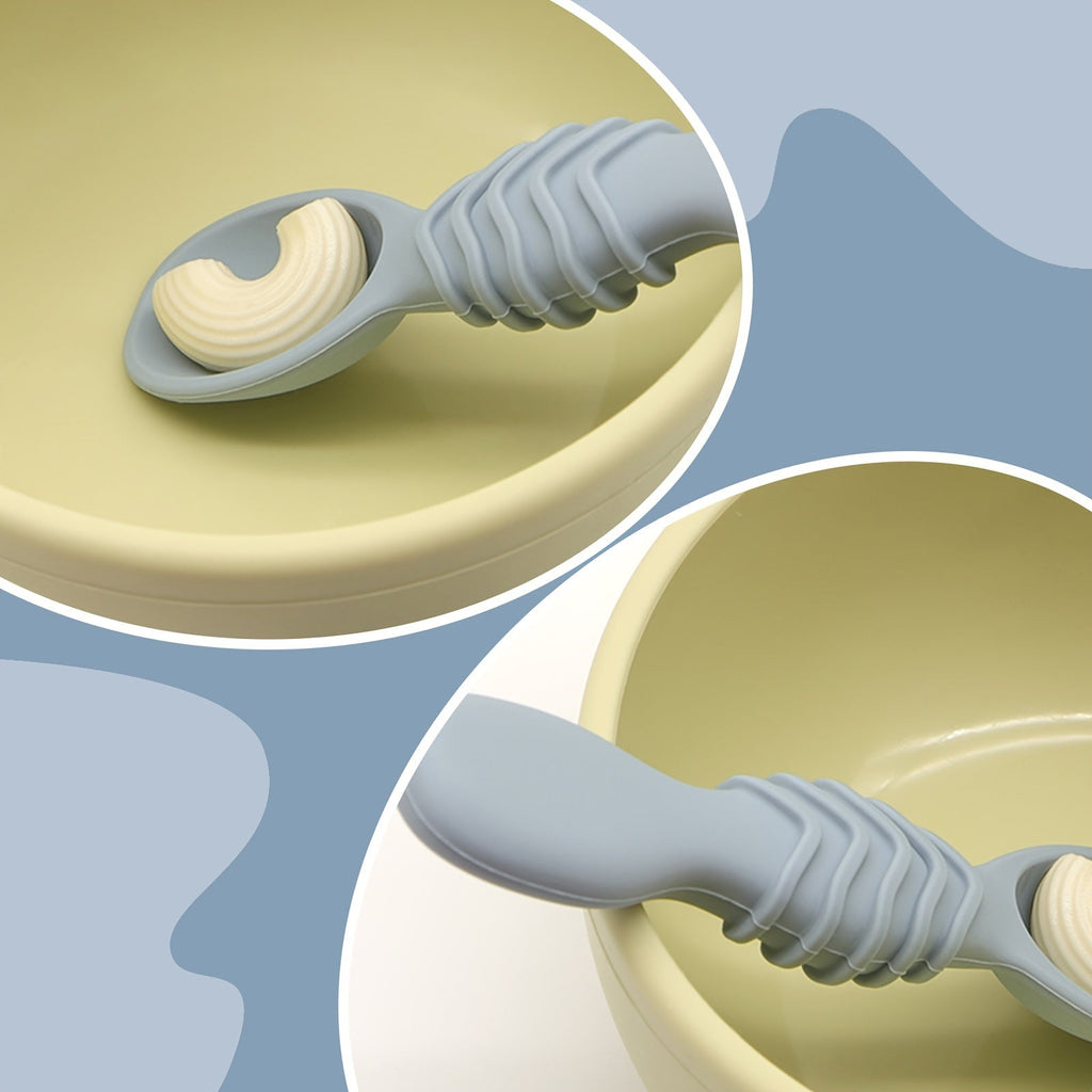 4 cuillères en silicone à mâcher, ensemble de couverts en silicone alimentaire, ustensiles de repas souples pour l'appre