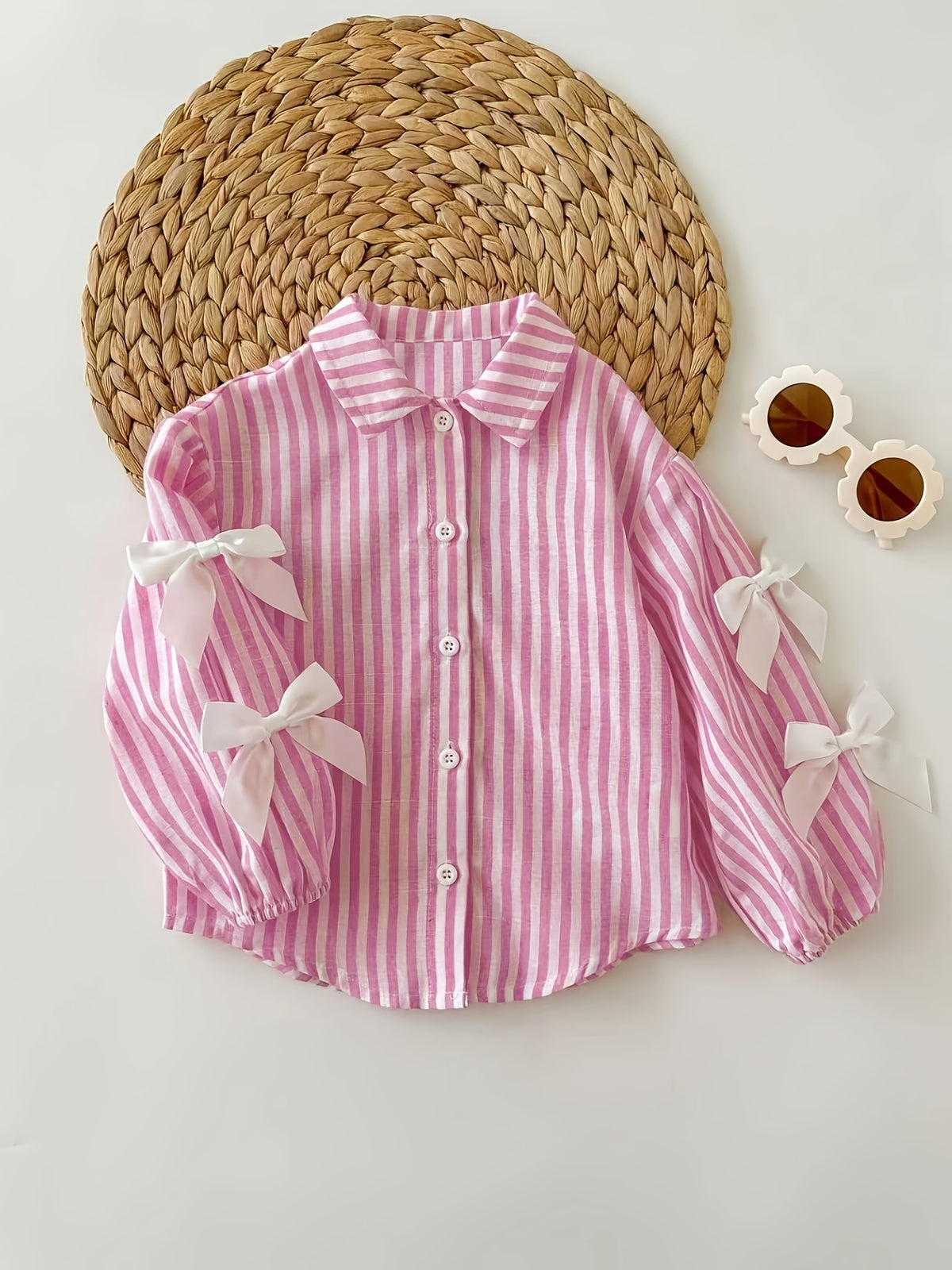 [Chemise bébé rayée] 1 pc Chemise bébé style doux à col polo manches — Monptitlou Image