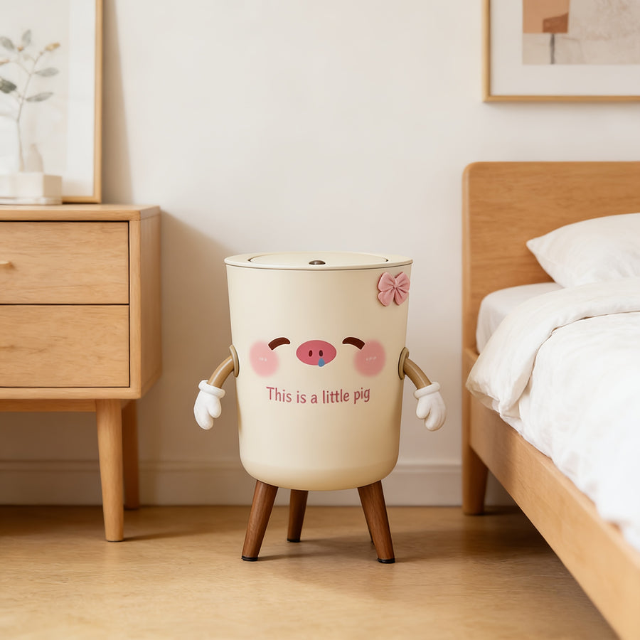 Poubelle couleur crème kawaii avec couvercle à pression pour décoration — Monptitlou