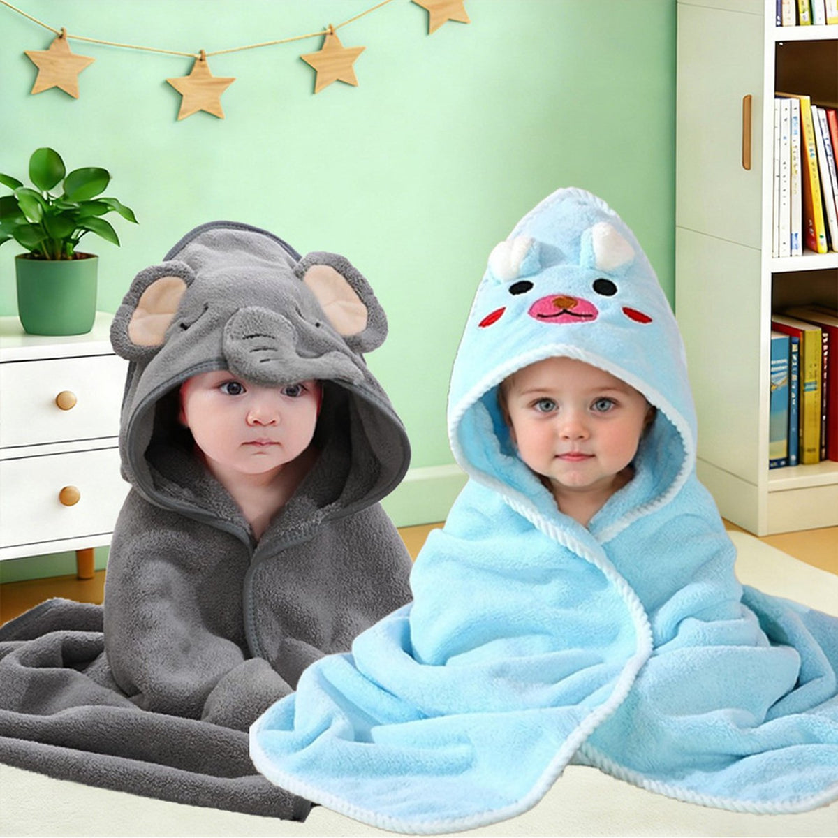 Cape de bain bébé à capuche, motifs colorés, très absorbante — Monptitlou Image