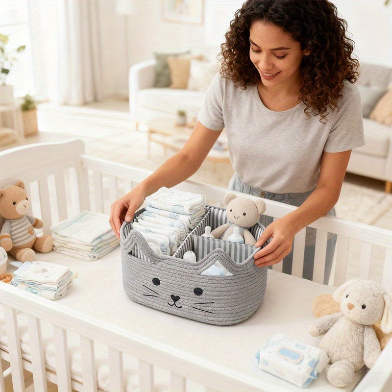 Panier de rangement tissé main à thème chat — Monptitlou
