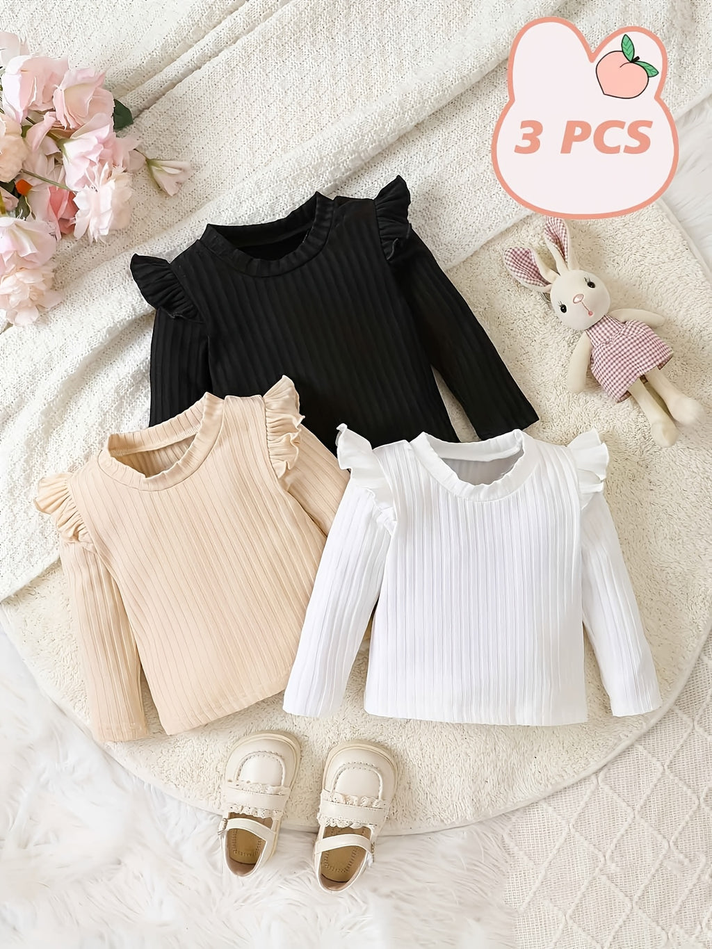 T-shirts à manches longues pour bébé fille, col rond — Monptitlou