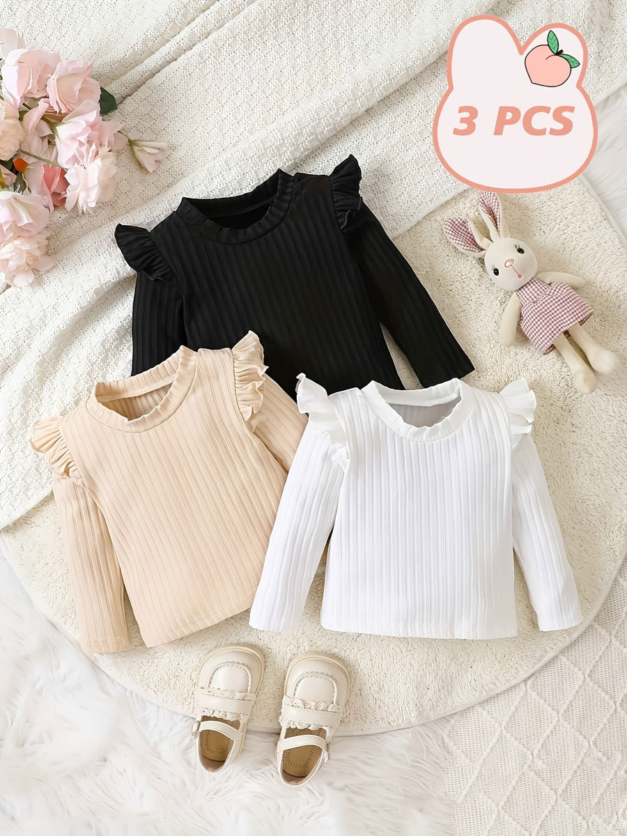 T-shirts à manches longues pour bébé fille, col rond — Monptitlou
