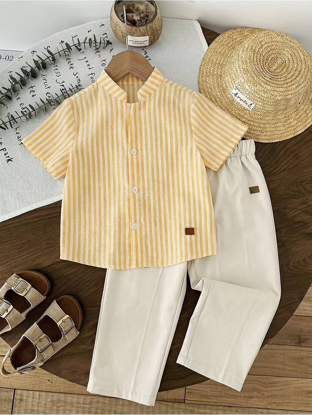 Ensemble 2 pièces 'S : Chemise décontractée à rayures et pantalon uni — Monptitlou