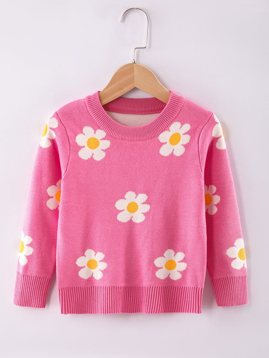 Pull col rond pour fille motif fleuri pour l'hiver — Monptitlou