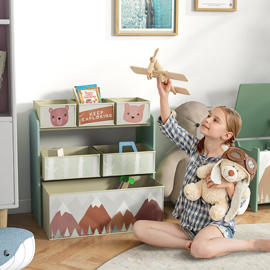 Commode enfant à 6 boîtes en tissu, motif montagne — Monptitlou