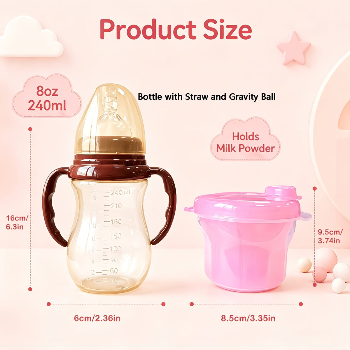 Biberon pour bébé en PP de 240 ml et Boîte à lait en poudre rotative à — Monptitlou Image