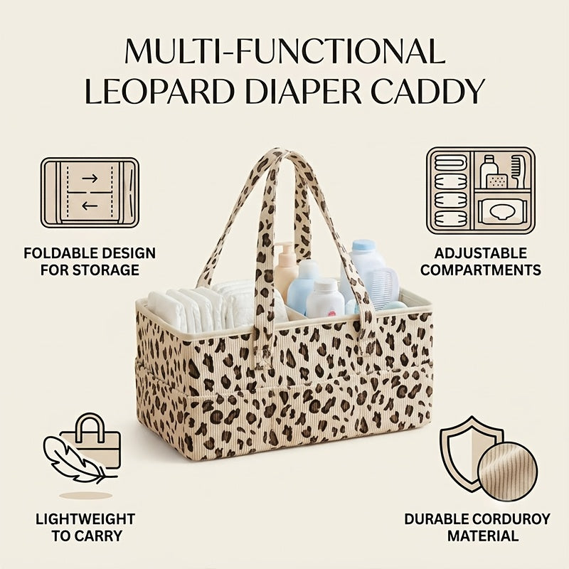1 panier de rangement pour bébé en velours côtelé à motif léopard
