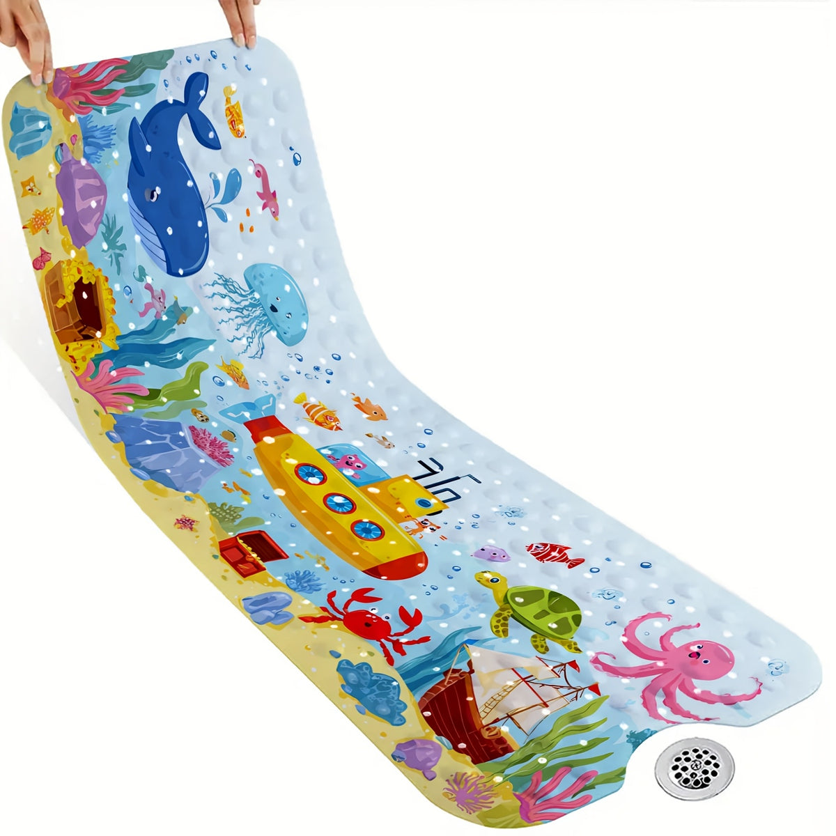 1 tapis de bain, Baleine de profonde, Pieuvre, Tortue, Sous-marin — Monptitlou Image