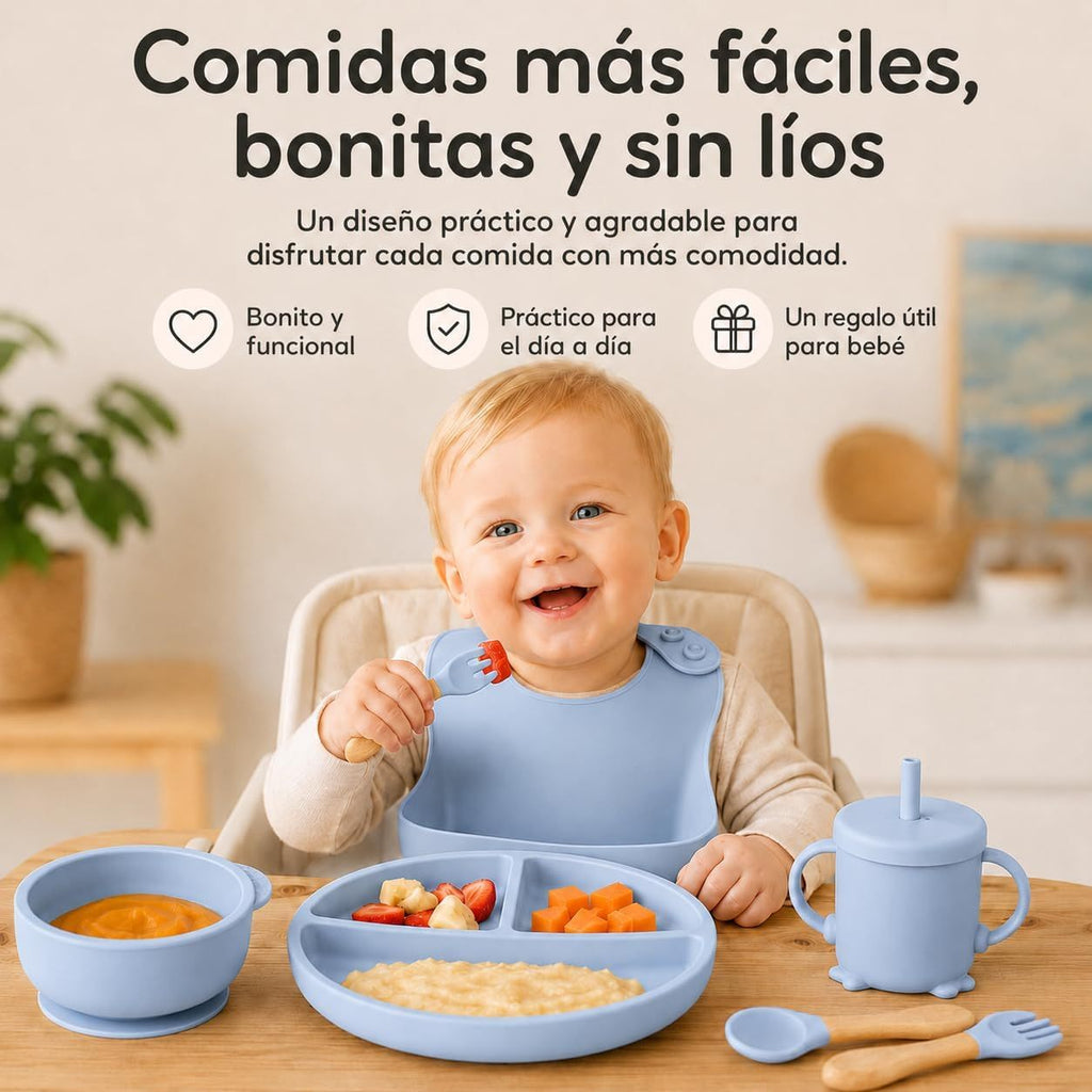 Ensemble d'alimentation bleu pour bébé en silicone — Monptitlou
