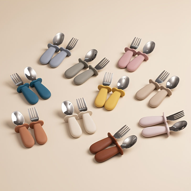Cuillère et fourchette bébé - couleur unie — Monptitlou