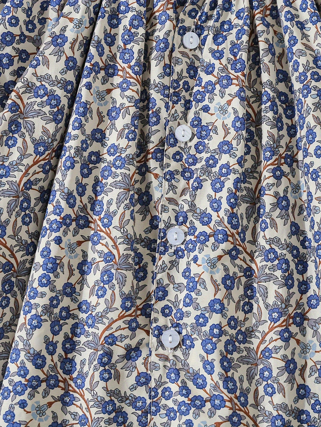 Chemise fille à manches longues - motif imprimé - taille smocked — Monptitlou