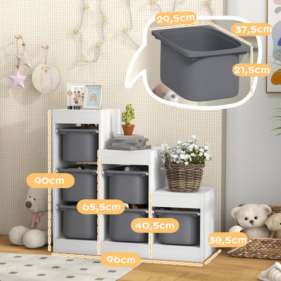 Meuble de rangement pour jouets avec 6 bacs amovibles et 3 niveaux — Monptitlou