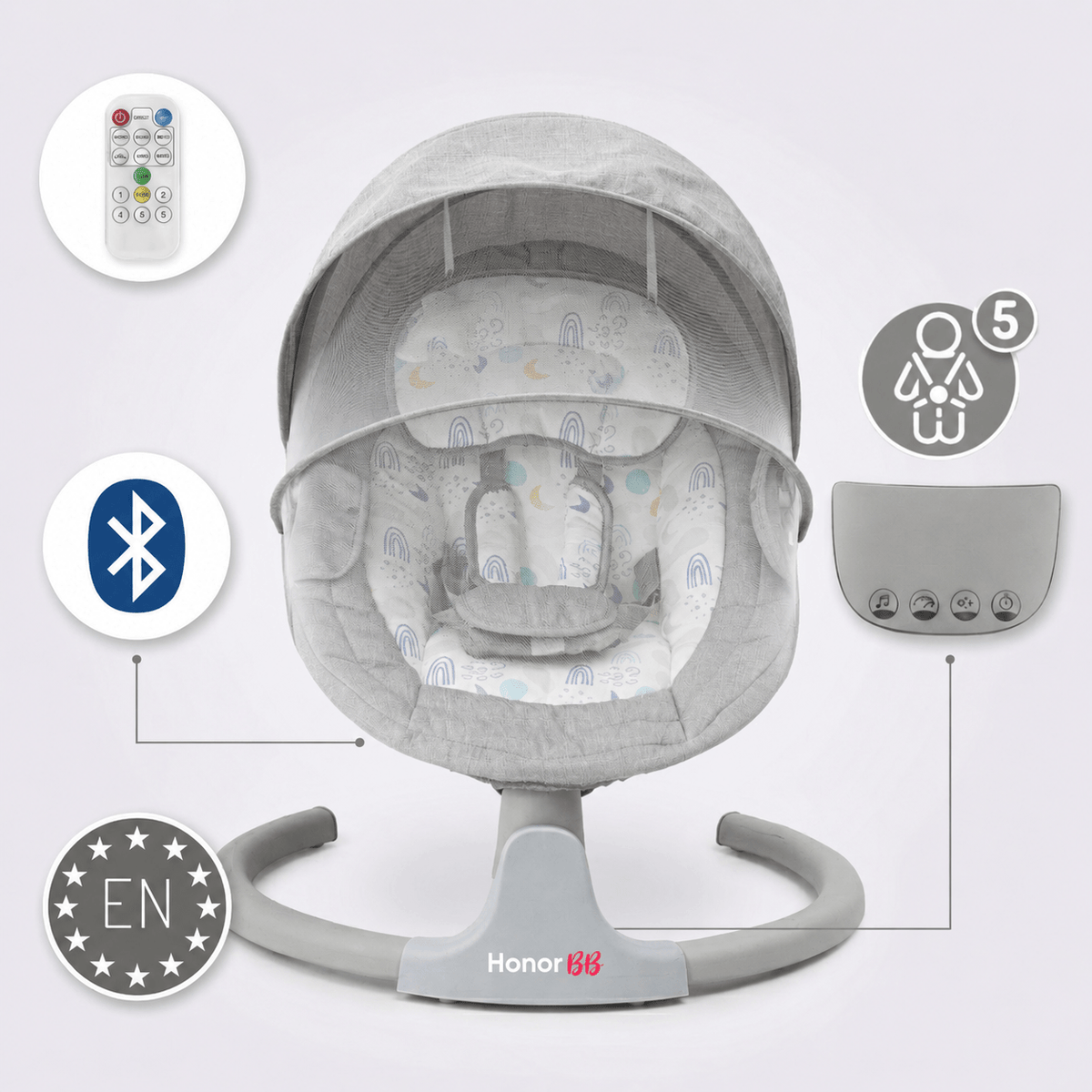 HonorBB Transat bébé BABYCALM HonorBB – Balancement doux — Monptitlou Image