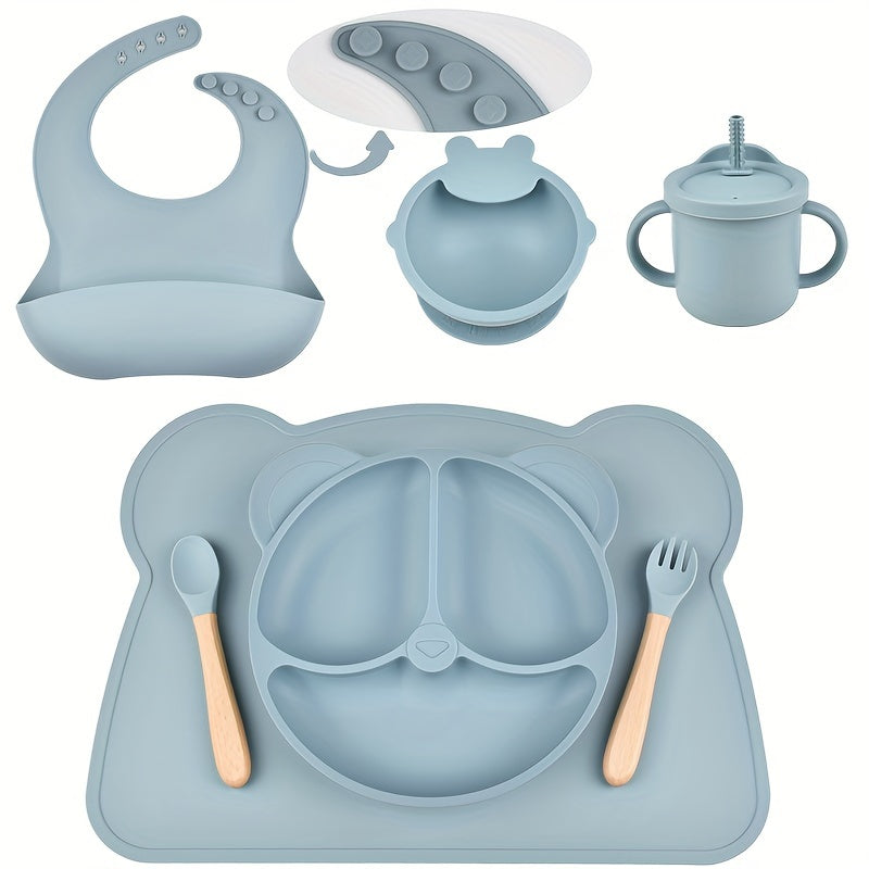 Couverts pour bébé en silicone, couleurs assorties, design cartoon — Monptitlou