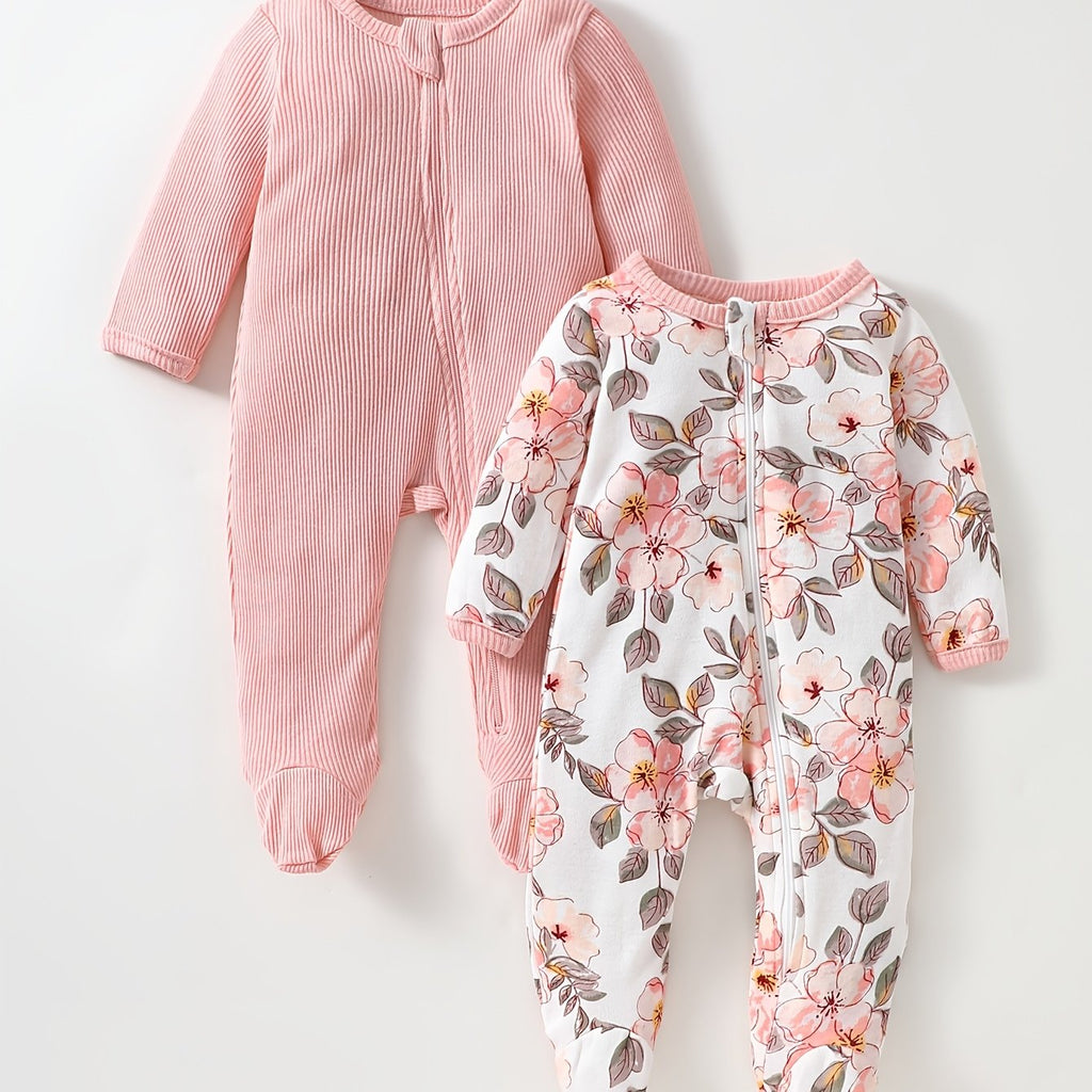 2 bodysuits pieds pour bébé fille, tissu doux — Monptitlou