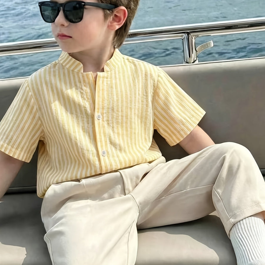 Ensemble 2 pièces 'S : Chemise décontractée à rayures et pantalon uni — Monptitlou