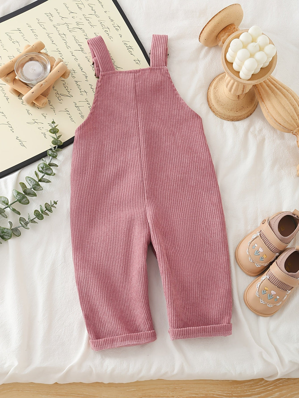 Salopette en velours côtelé pour bébé fille, combinaison avec broderie 3D en forme de serviette et fleurs, pantalon déco