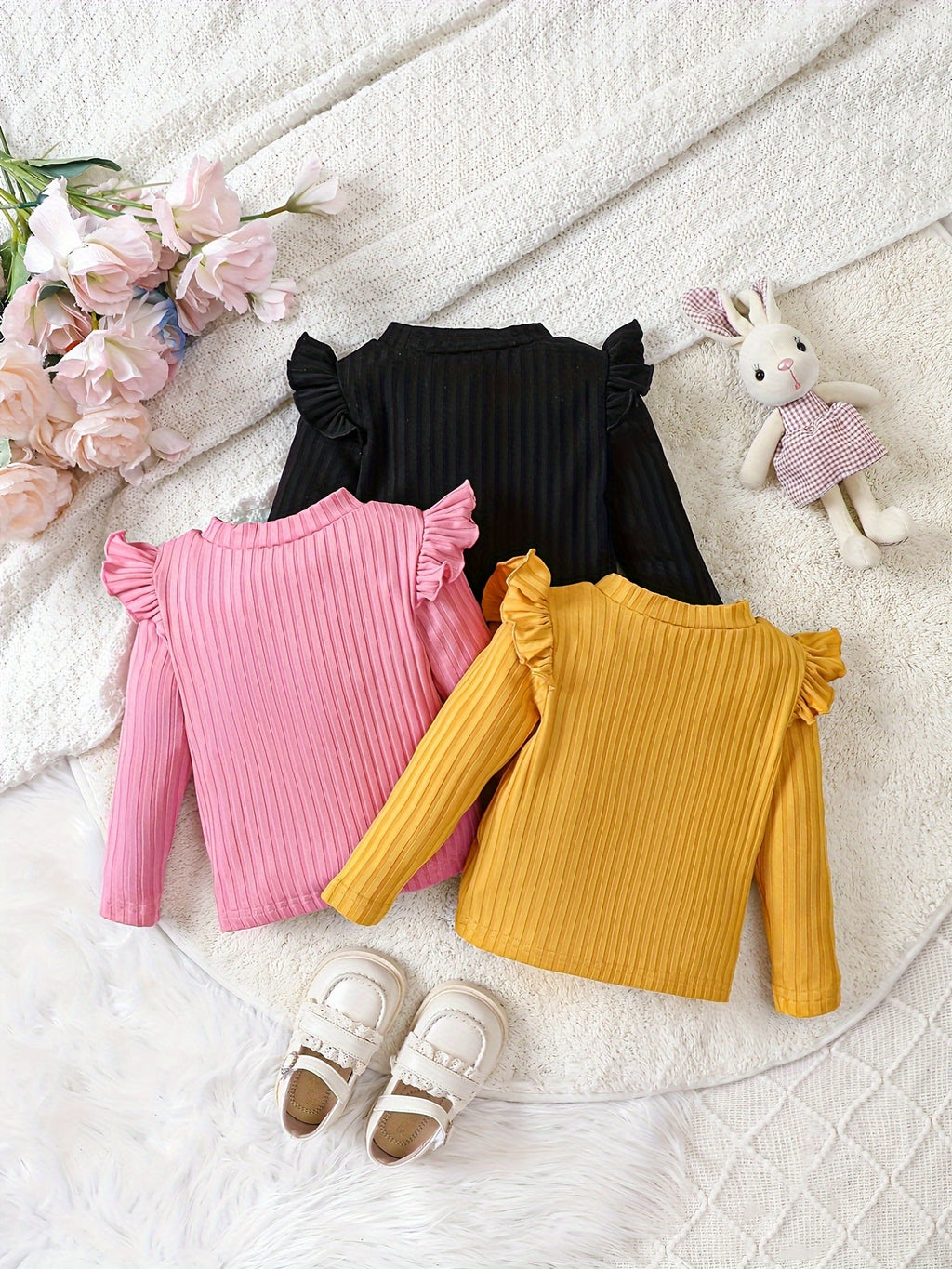 T-shirts à manches longues pour bébé fille, col rond — Monptitlou