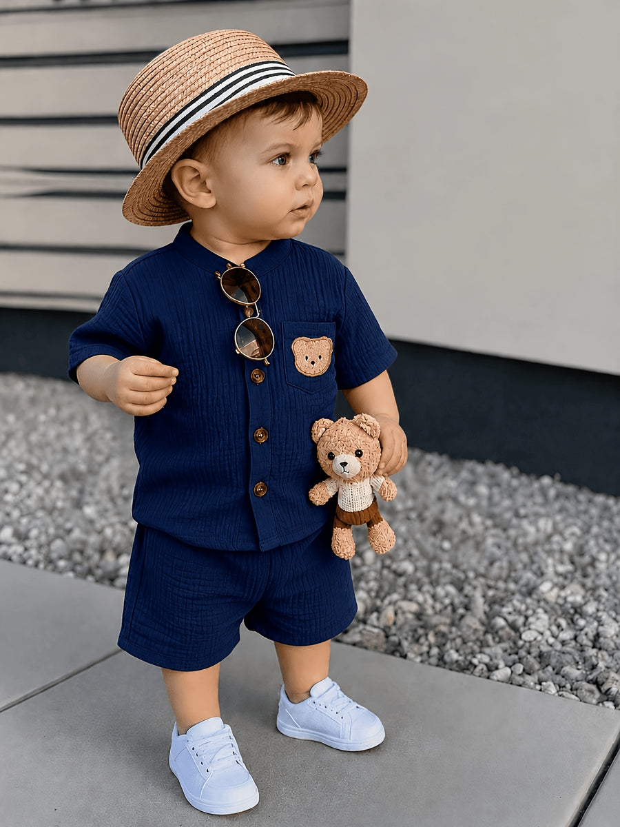 Ensemble 2 pièces pour garçon 0-3 ans : chemise à col droit manches — Monptitlou