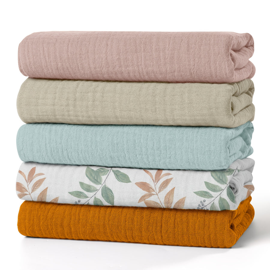 Lot de 5 langes bébé en mousseline, 7 motifs — Monptitlou