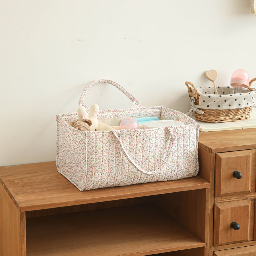 Panier de rangement matelassé floral rose — Monptitlou