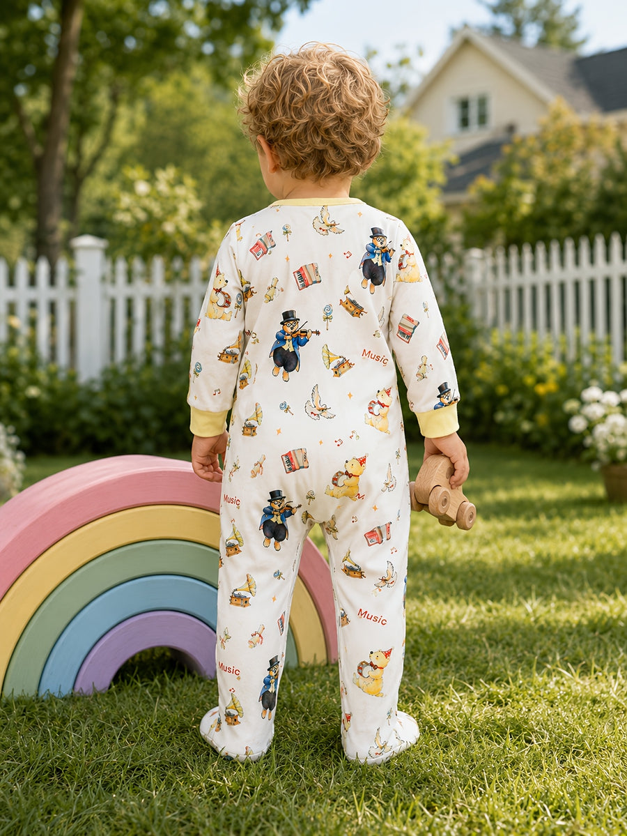 Combinaison pour garçon à thème ours avec pieds, élastique — Monptitlou