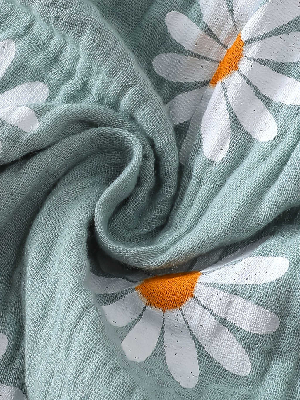 Romper bébé fille été style mignon avec motif petite marguerite imprimé, tissu froncé double face, dentelle mignonne, sa