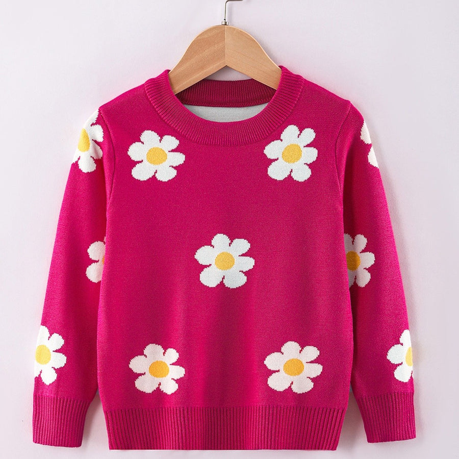 Pull col rond pour fille motif fleuri pour l'hiver — Monptitlou