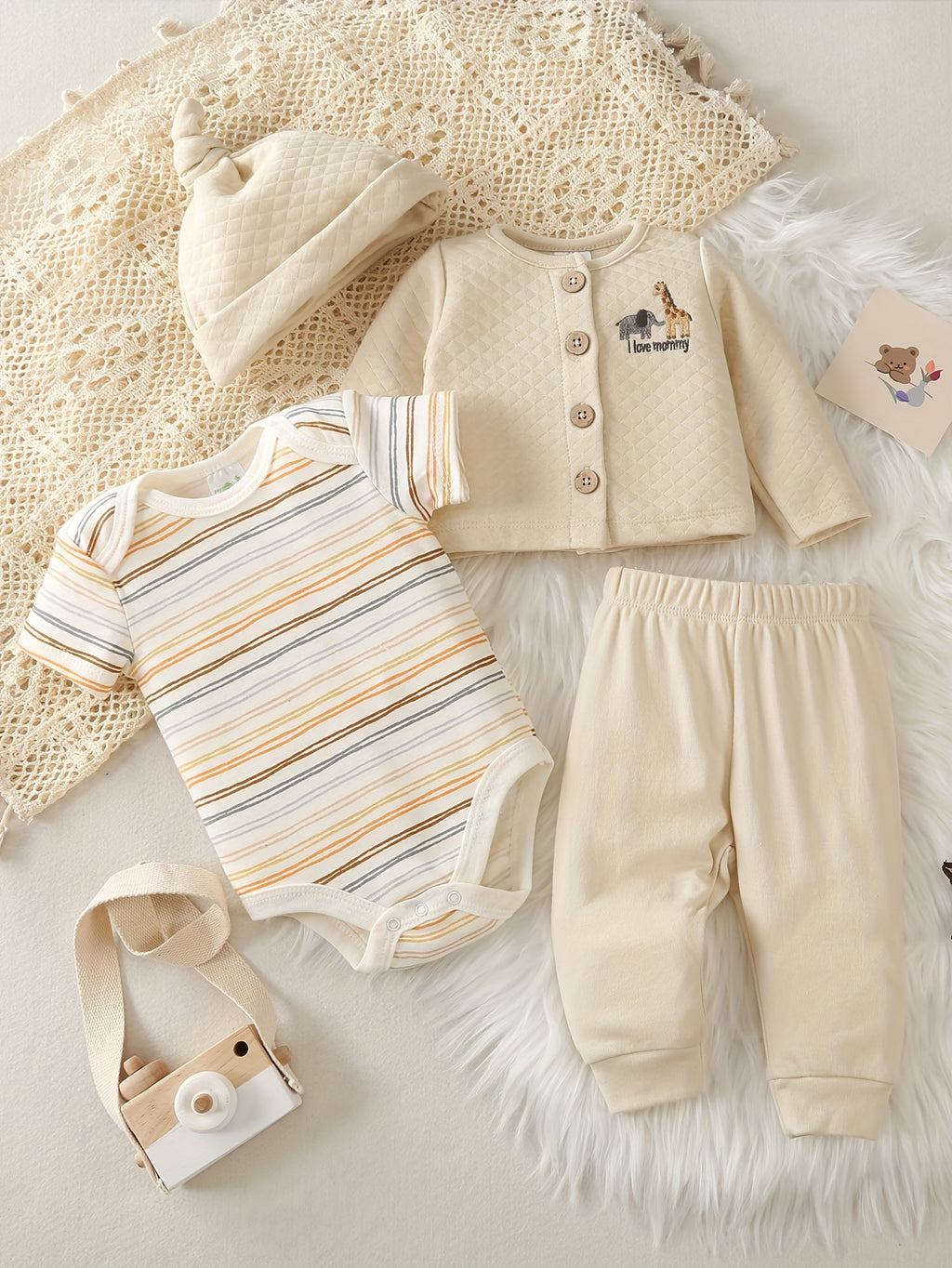 Ensemble quatre pièces automne-hiver pour bébés garçons avec un motif — Monptitlou