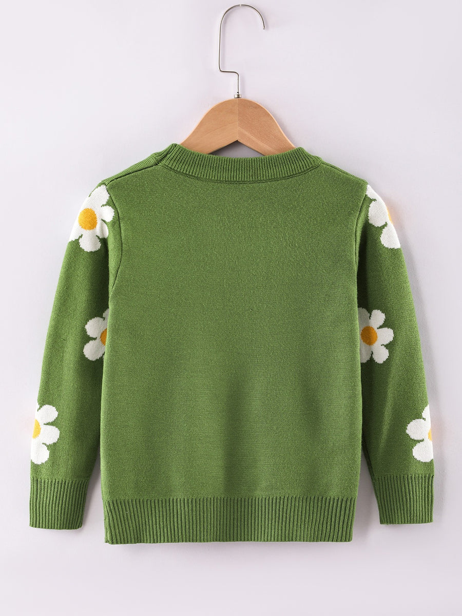 Pull col rond pour fille motif fleuri pour l'hiver — Monptitlou