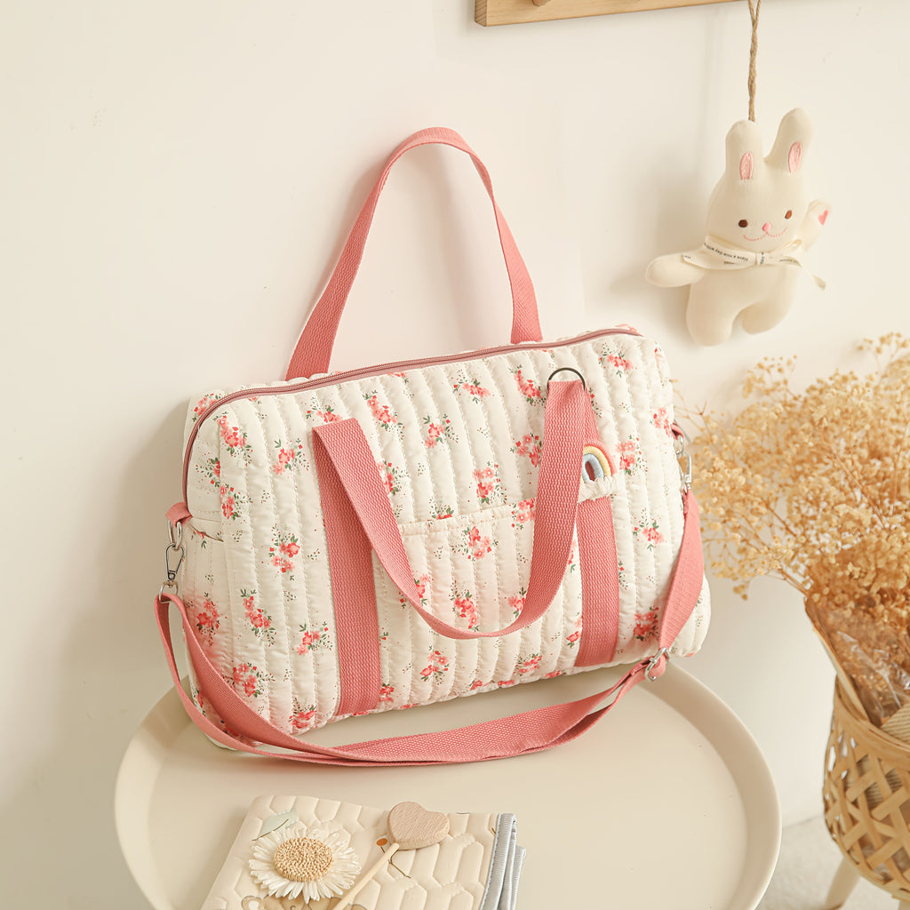 [Sac voyage maman léger] Sac à langer à motif floral rouge — Monptitlou