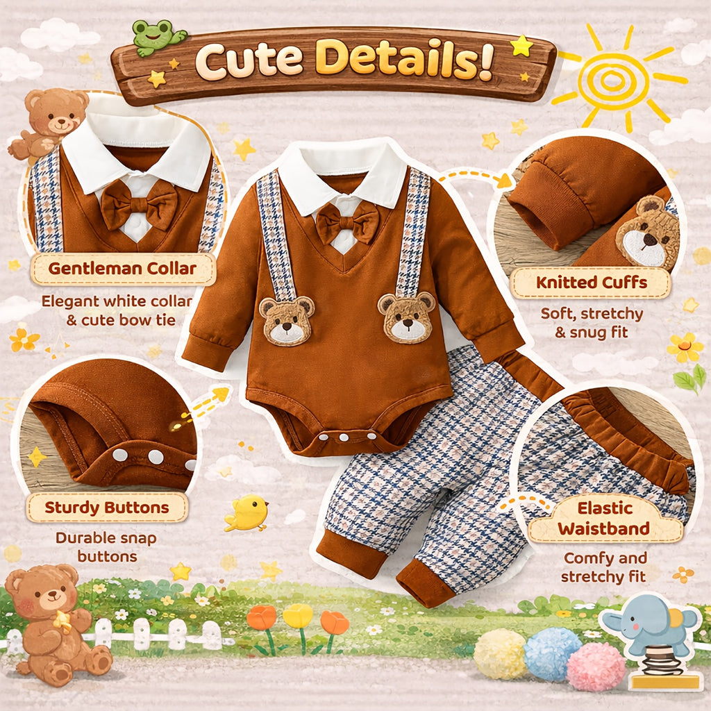 Ensemble 2 pièces pour bébé garçon, tenue ours de dessin animé — Monptitlou