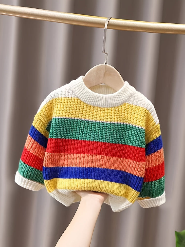 Pull rayé pour enfants, pull arc-en-ciel à col rond — Monptitlou