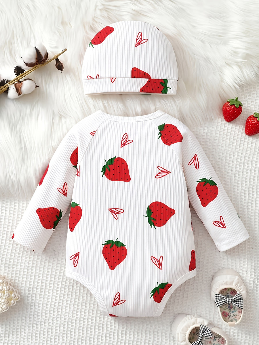 Body Triangle Bébé Fille Fond Blanc Fraise Imprimé Cartoon Volant — Monptitlou